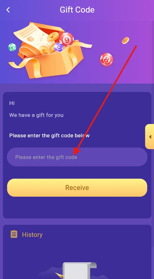 Enter the gift code in the box